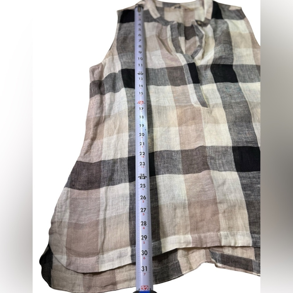 Soft Surroundings Women's X Large Plaid 100% Linen Top sleeveless button front - Picture 8 of 11